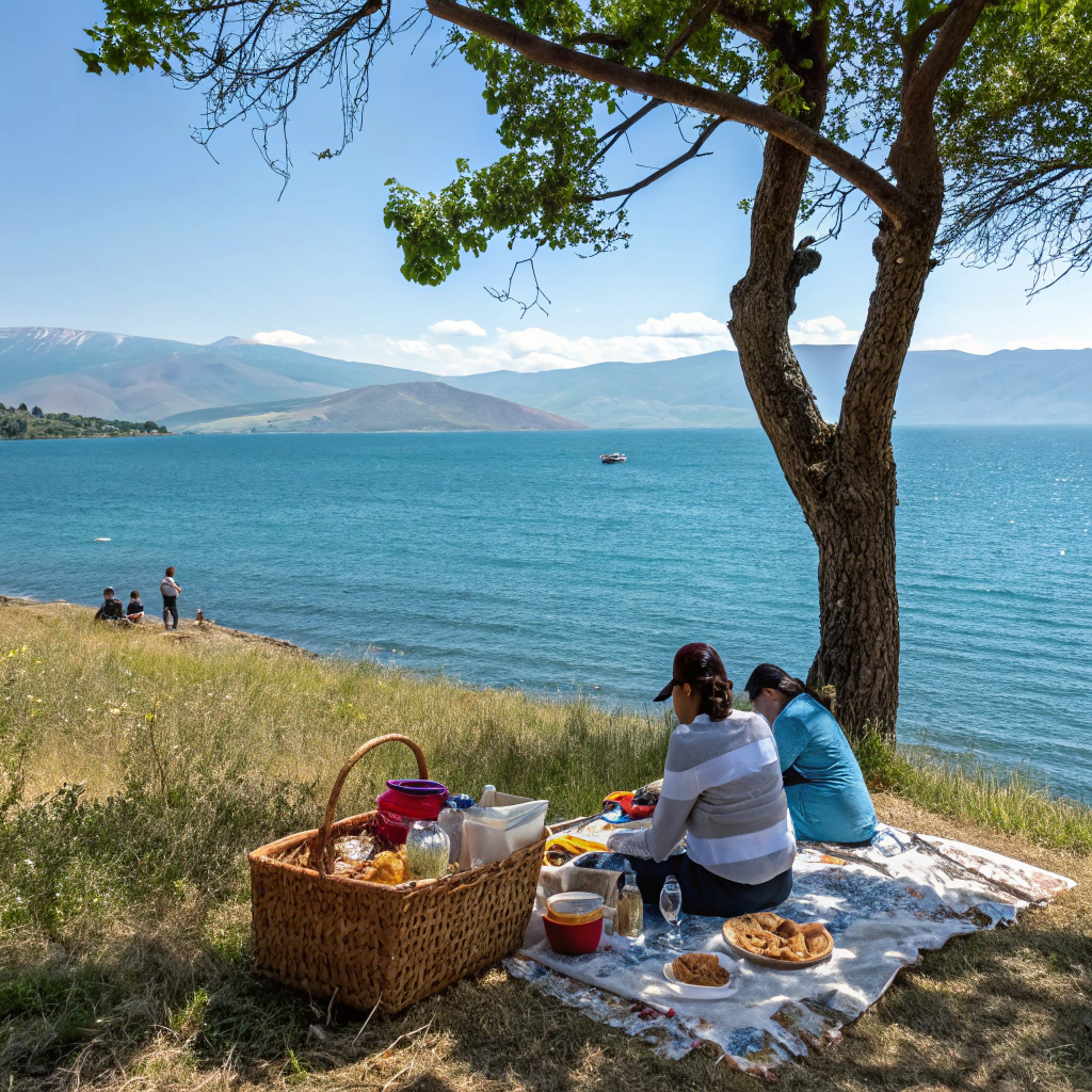 Picknick am Ufer des Sees