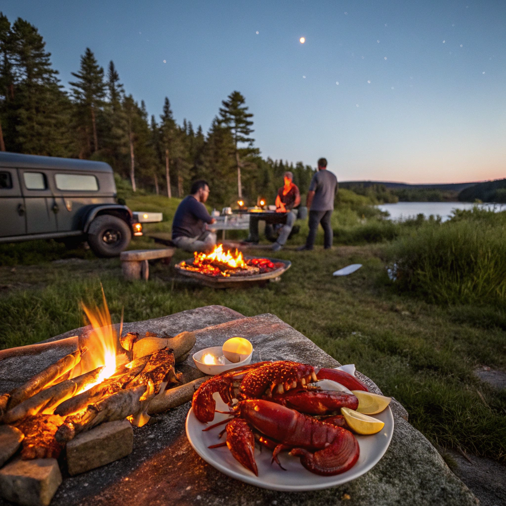 Dîner de homard au feu de camp