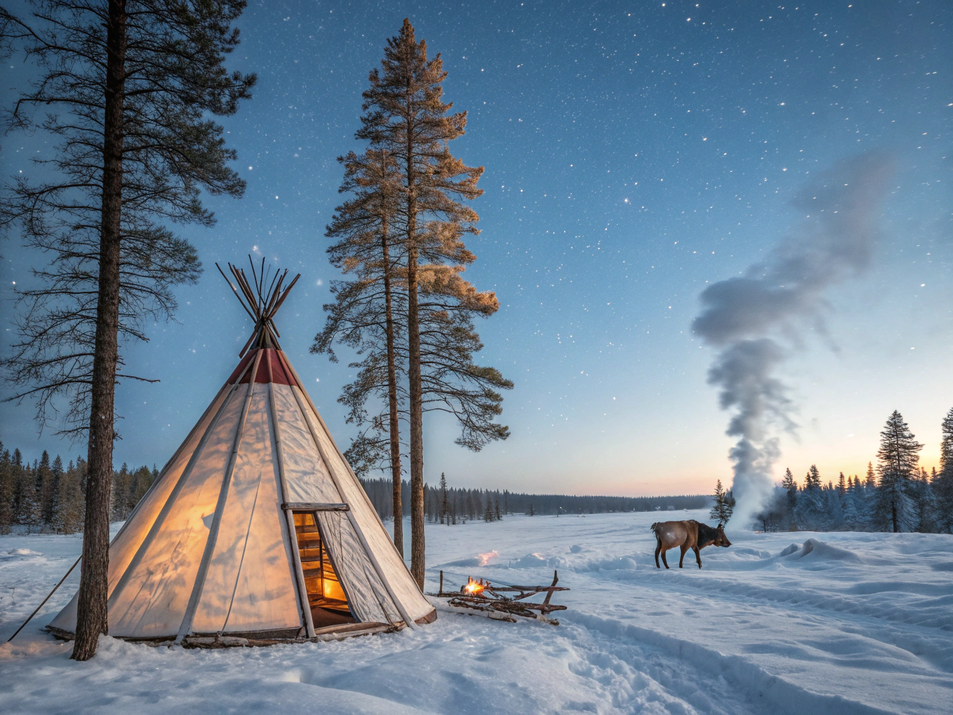Reindeer Suovas in a Sami Camp