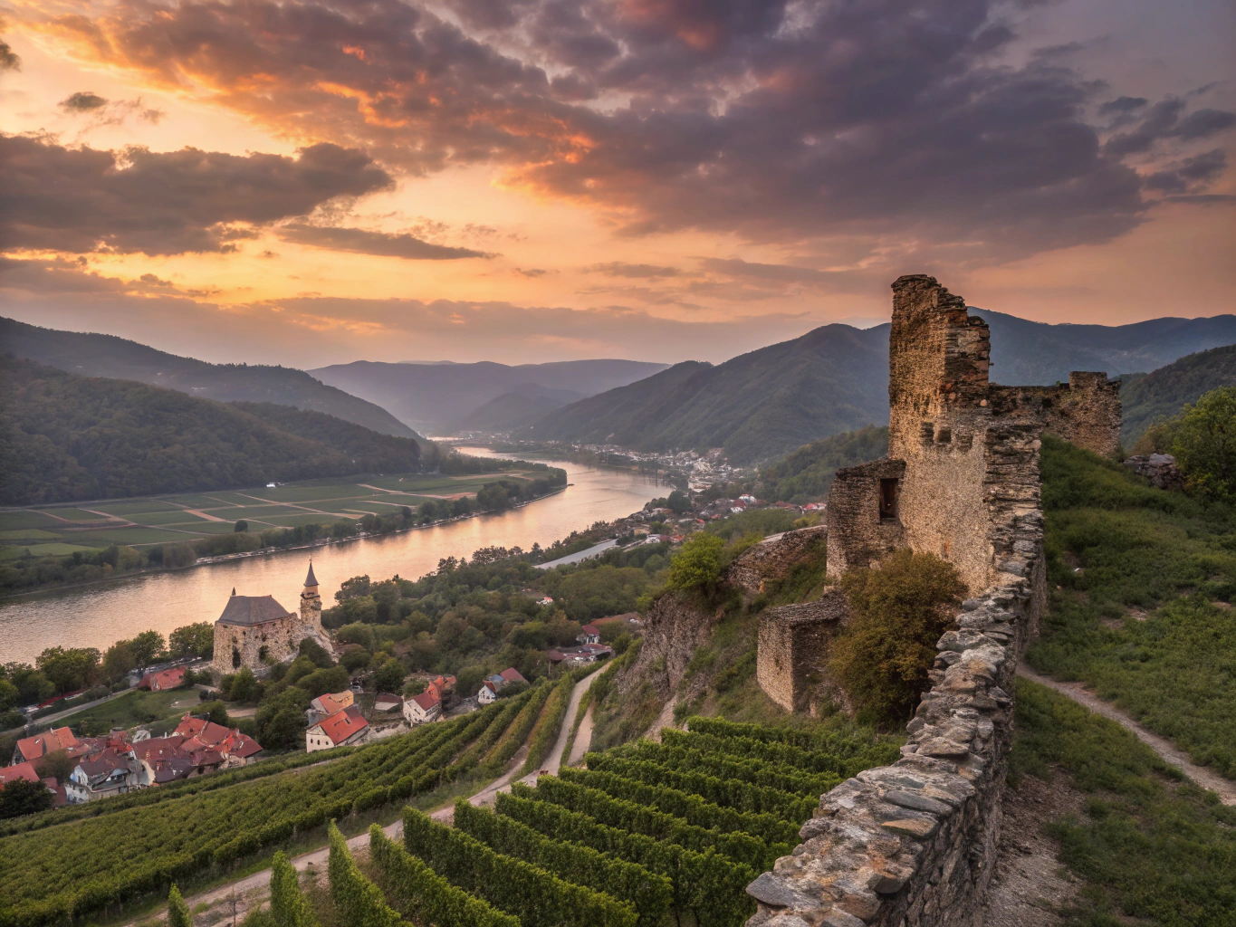 Panoramic View from Dürnstein Castle Ruins